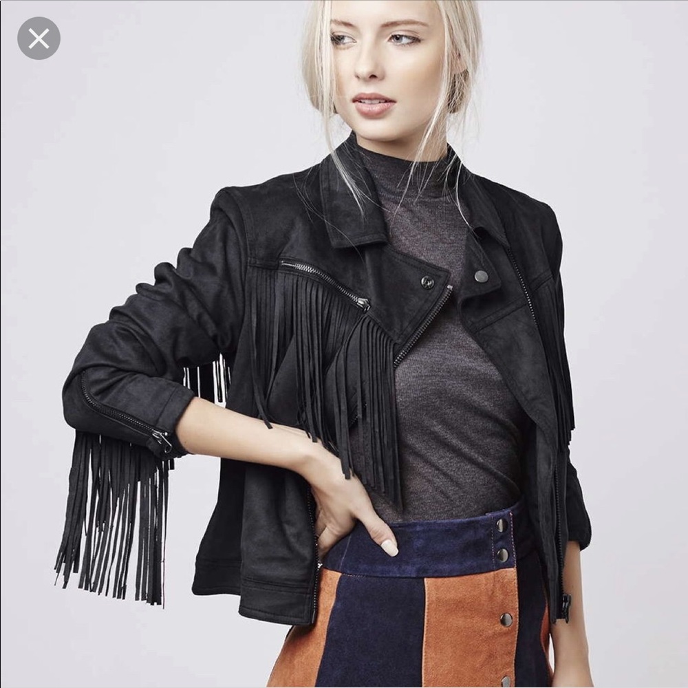 Topshop black suede fringe motorcycle 2 jacket